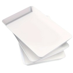 EUSOAR 3-Pack Plastic 14.45" x 9.45" Large White Serving Trays Set - Reusable Serving Platters for Cookie, muffin Cake , Snack, Dessert, Fruit Party Food Display 
