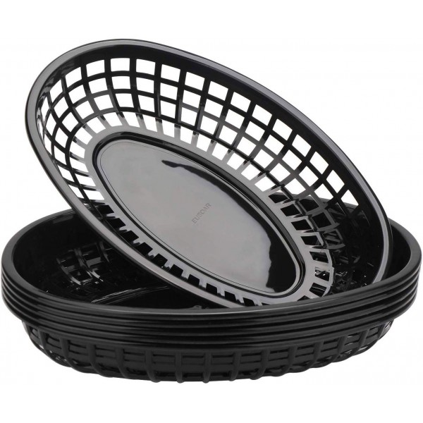 Eusoar Kitchen Use Bread Baskets, 24 Sets 9.4" x 5.9" Fast Food Baskets, Oval-Shaped Tray for Fast Food Restaurant Supplies, Deli Serving Classic Plastic Fry Basket , Chicken, Burgers, Sandwiches & Fries