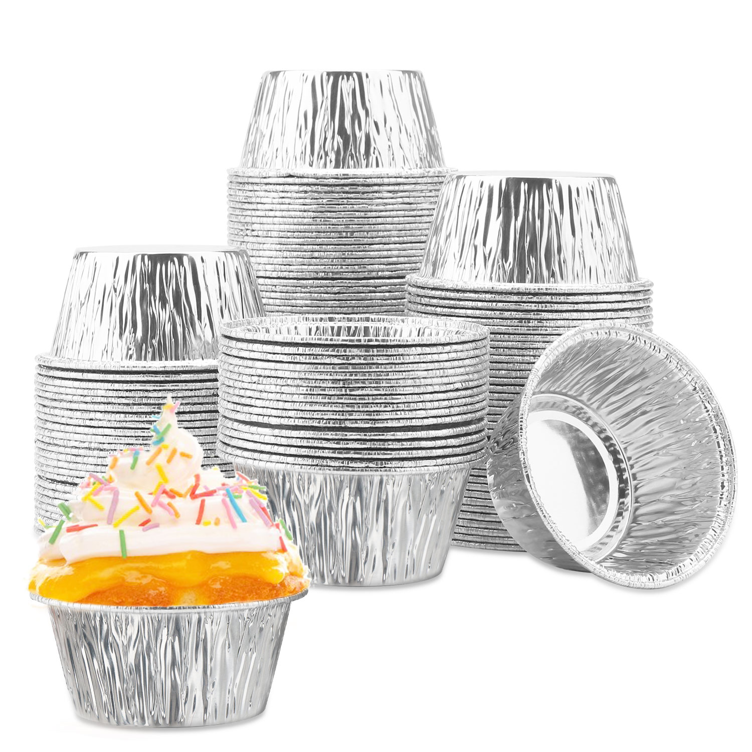 Disposable Foil Ramekins Eusoar 5oz 125ml Muffin Liners Cups with Lids 100pcs Cupcake Baking Cups Aluminum Foil Baking Cups Cupcake Liners Creme Brulee Ramekins Aluminum Foil Cupcake Holder Pan