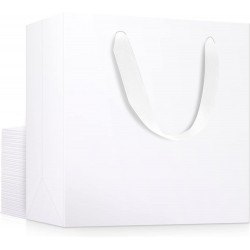 EUSOAR Large Size White Gift Wrap Bags, 25 Pack 12.5x4.5x11 inches Paper Heavy Duty Bags with Handles in Bulk, for Wedding, Grocery, Boutique, Retail, Business, Party Favors, Baby Showers, Birthdays