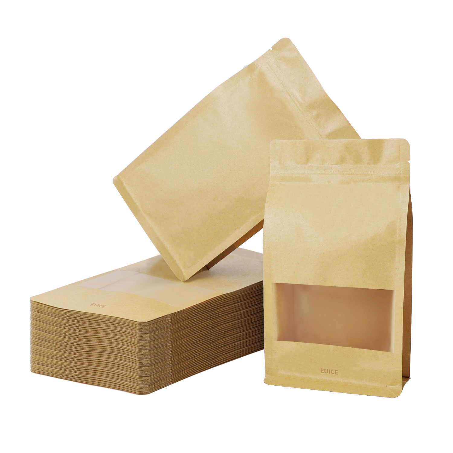 KRAFT PAPER BAG PACKETS STAND UP POUCH ZIP LOCK RESEALABLE HEAT SEAL BROWN WHITE 