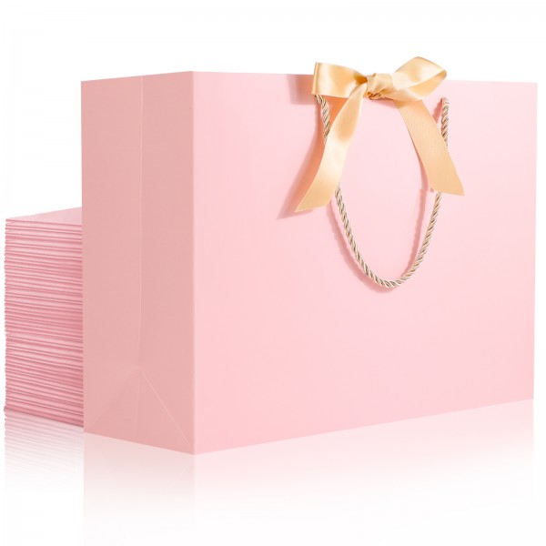 EUSOAR Gift Bags With Handles, 25pcs 16"x6"x12" Thank You Gift Paper Bags with Bow Ribbon Handle, Large Shopping Party Favor Gift Treat Candy Bags Bulk for Wedding Baby Shower Guests Bridal