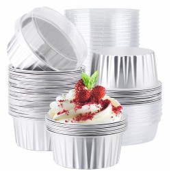 Muffin Cupcake Liners for Baking, EUSOAR 50pcs 5oz 125ml Disposable Ramekins, Aluminum Foil Muffin Liners Cups with Lids, Disposable Aluminum Foil Cupcake Baking Cups Holders Cases Boxes Pans with Lid