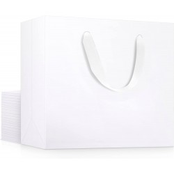 White Paper Bags with Handles, Eusoar 20pcs 10.6" x 3.1" x 8.3" Kraft Paper Bags Bulk, Shopping Bags with Handles, Merchandise Bag, Party Bags, Retail Handle Bags, Wedding Bags, Lunch Bags