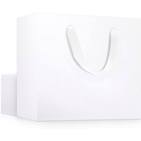 White Paper Bags with Handles, Eusoar 20pcs 10.6" x 3.1" x 8.3" Kraft Paper Bags Bulk, Shopping Bags with Handles, Merchandise Bag, Party Bags, Retail Handle Bags, Wedding Bags, Lunch Bags