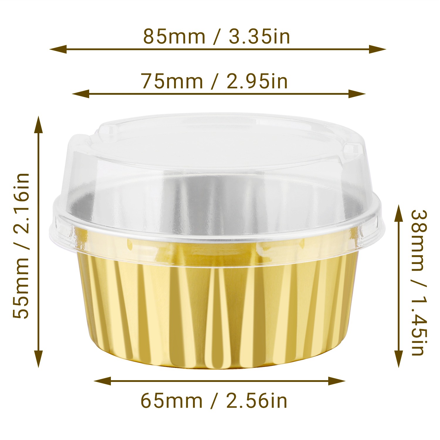 100pcs 5oz Aluminum Muffin Cups with Lid, Muffin Liners Cups with Lids,  Disposable Foil Ramekins, Aluminum Cupcake liners, Creme Brulee Ramekins,  Aluminum Foil Cupcake Baking Cups Holders Pans