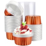 100pcs 5oz Aluminum Muffin Cups with Lid, Muffin Liners Cups with Lids, Disposable Foil Ramekins, Aluminum Cupcake liners, Creme Brulee Ramekins, Aluminum Foil Cupcake Baking Cups Holders Pans