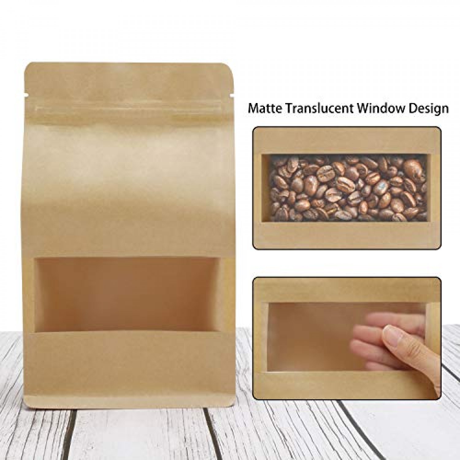 50 Pcs Stand Up Kraft Paper Bags with Window, Resealable Zip Lock Food  Storage pouch,Bakery Bags candy bags sealable resealable bags for small