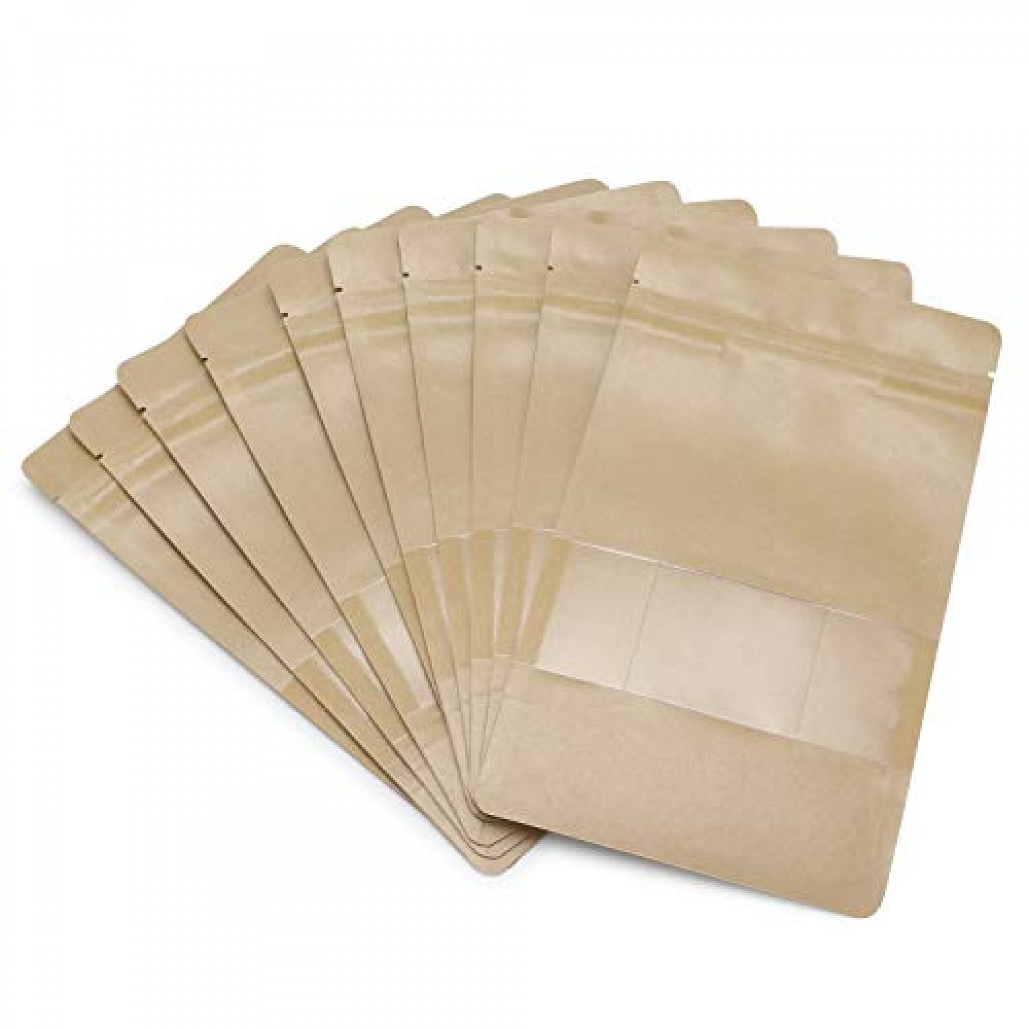 100 Pcs Resealable bags,3.5 x 5.5 Stand Up White Kraft Paper Bags with  Matte Window, Zip Lock Food Storage Bags for Packaging Products, Reusable