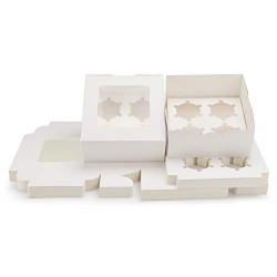 Kraft Cupcake Boxes, 6.4" x 6.3" Eusoar 50pcs Food Grade White Color Cupcake Carrier with Insert and Display Window Fits 4 Cupcakes or Muffins