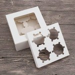 Kraft Cupcake Boxes, 6.4" x 6.3" Eusoar 50pcs Food Grade White Color Cupcake Carrier with Insert and Display Window Fits 4 Cupcakes or Muffins