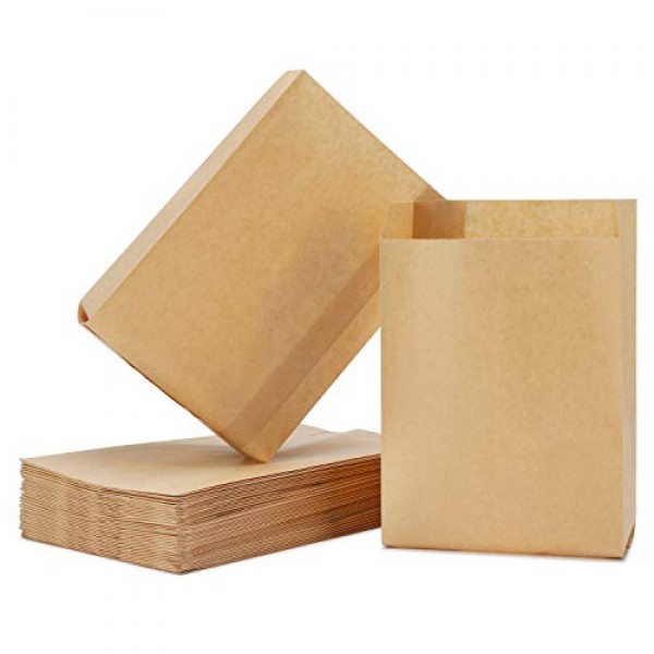 50 Pack Kraft Paper Bags, 6.3X4.3X1.6 Inch Eusoar Food Wrapping Storage Bags, Snack Packaging Bags Durable Cookies Candy Bag