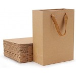 Kraft Paper Bags, Eusoar 25pcs 10.9" x 3.9" x 7.9" Brown Kraft Paper Shopping Bags with Soft Cloth Handles, Kraft Bags, Party Bags, Retail Handle Bags, Merchandise Bag, Wedding Party Bags