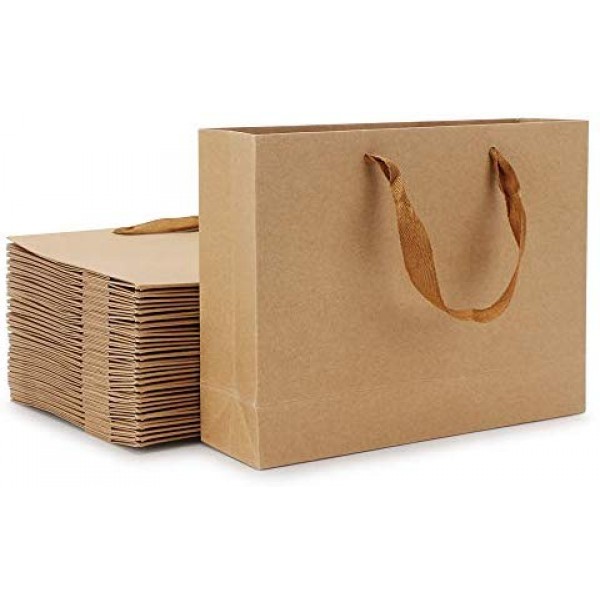 Kraft Paper Bags, Eusoar 8.3" x 3.1" x 10.6" 25pcs Brown Kraft Paper Gift Bags with Soft Cloth Handles, Bulk Shopping Bags, Wedding Gift Bags, Party Bags, Kraft Retail Merchandise Bags