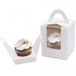 50pcs Individual Cupcake Boxes, Eusoar Portable Single Paper Cupcake Holder Containers, Muffin Gift Boxes with Window Inserts Handle, for Wedding Birthday Party Candy Boxes