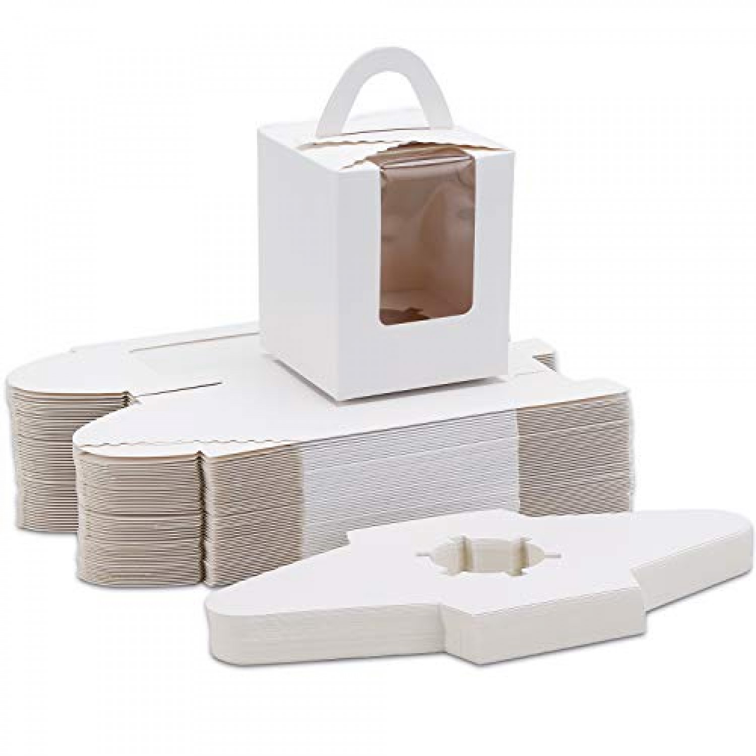 Kraft Cupcake Boxes,50pcs Single Carrier with Window Insert and 