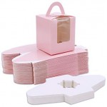 50pcs Single Cupcake Boxes, Eusoar Portable Single Individual Paper Cupcake Holder Containers, Muffin Gift Boxes with Window Inserts Handle, for Wedding Birthday Party Candy Boxes Family Treats