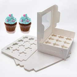 15 pack Cupcake Boxes, Eusoar Disposable Bakery Paper Cupcake Boxes Carrier, Mini Cupcake packaging carton box with Insert and Display Window, Thick Sturdy Cake Storage Boxes Holding 12 pcs cupcakes