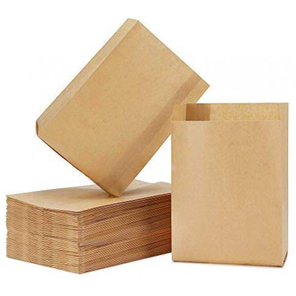6.3"X4.3"X1.6" 100 Pcs Kraft Paper Lunch Bags, Durable Oil-Proof Bread Hamberger Bag,Grocery Sack Lunch Bags,Food Storage Bags with Foldable Mouth