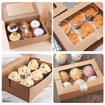 15 Packs Kraft Cupcake Boxes, Cupcake Carrier, Cupcake Display, Cupcake Container, Kraft Bakery Boxes with Inserts and Display Window Holds 6 Standard Cupcakes Muffins