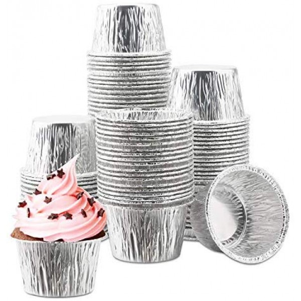 100Pcs Aluminum Cupcake Liner, Eusoar 3.5 Ounce Disposable Aluminum Foil Baking Cups, Ramekin Muffin Liners Cup, Pudding Liners Holders, Aluminum Cupcake Tip Pan Ramekin Holders