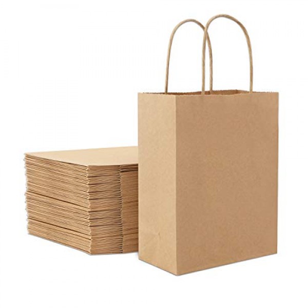 25pcs Brown Kraft Paper Bags，Eusoar 6.3"x 3.2"x 8.3" Gift Bags，Shopping Bags,Standable Retail Merchandise Bags, Party Bags,Brown Paper Bags with Handles Bulk