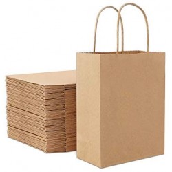 50pcs Brown Kraft Paper Bags, Eusoar 10.2" x 4.7" x 13" Gift Bags, Shopping Bags, Standable Retail Merchandise Bags, Party Bags, Brown Paper Bags with Handles Bulk