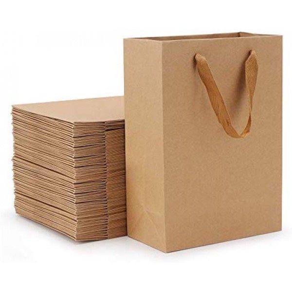 Brown Paper Bags, Eusoar 50pcs 5.9" x 2.3" x 7.8" Kraft Paper Shopping Bags with Handles, Merchandise Bags, Retail Handle Bags, Wedding Party Bags with Handle