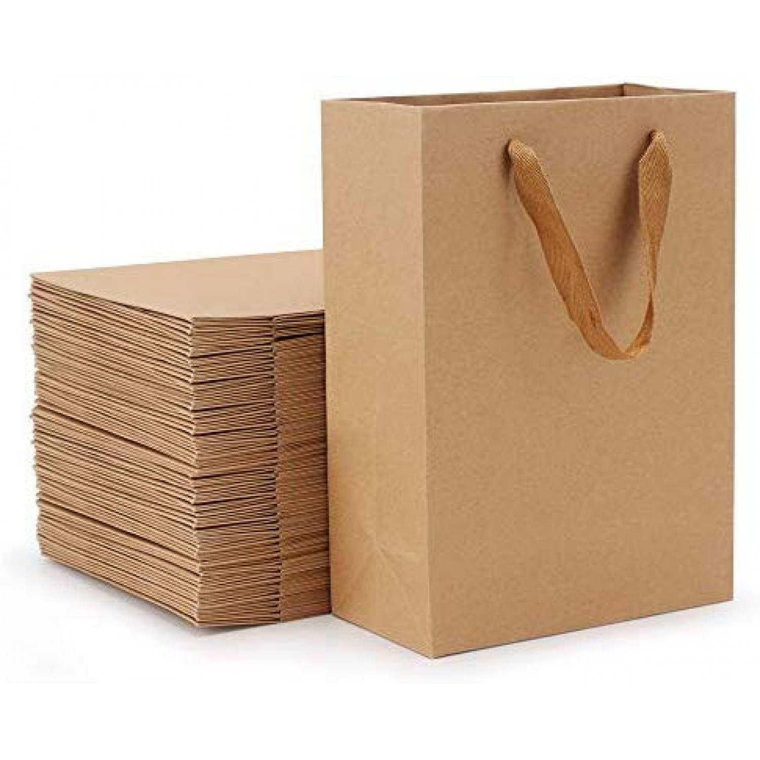 13713-50PCS Kraft Paper Bags Restaurant Take Out Bags with Handles Gift Grocery Party Merchandise Bag 