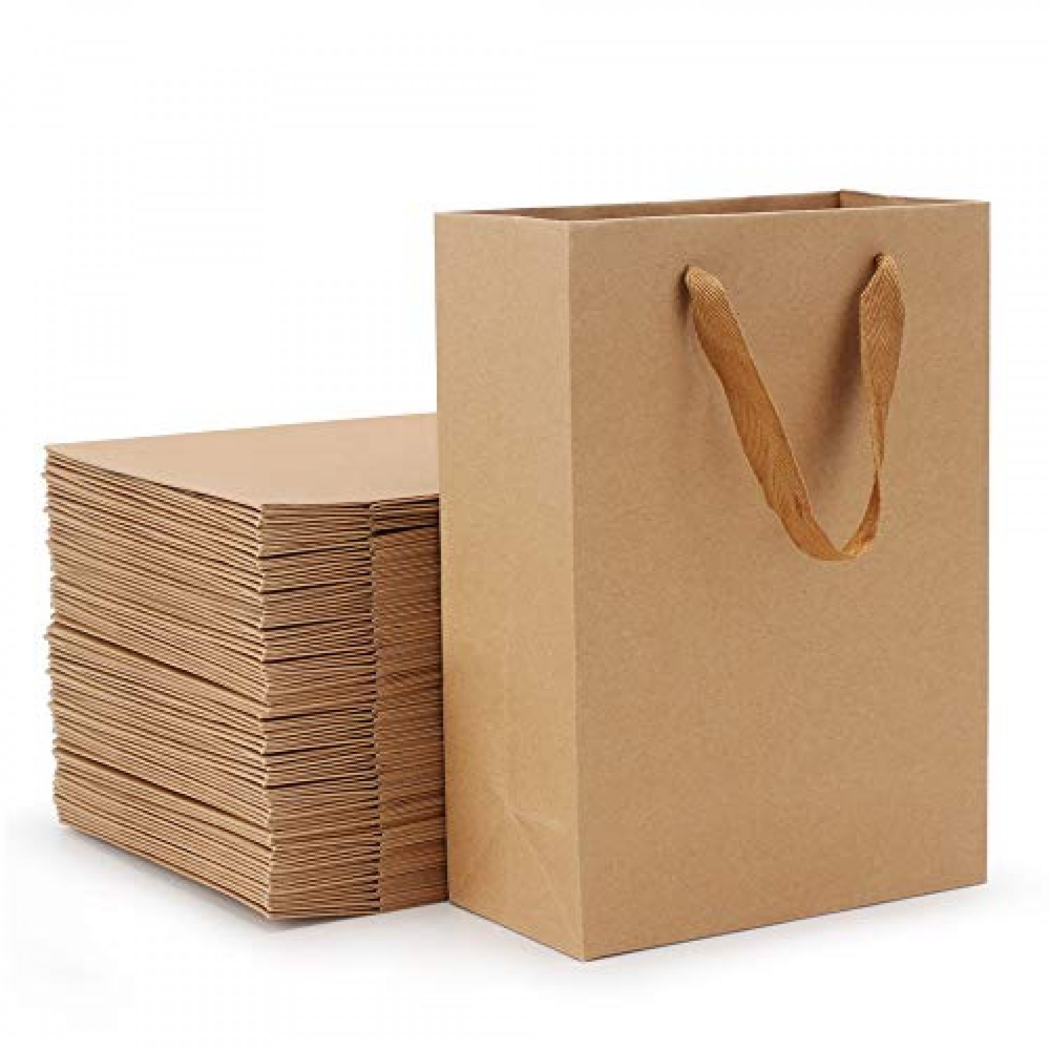 Halulu 100pcs 8"x4.75"x10.5" Black Kraft Paper Retail Shopping Bags with... 