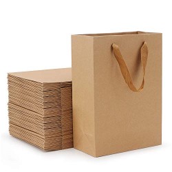 Paper Shopping Bags, Eusoar 50pcs 7.8" x 3.9" x 11" Brown Kraft Paper Gift Bags with Soft Cloth Handles, Kraft Bags, Party Bags, Retail Handle Bags, Merchandise Bag, Wedding Party Bag
