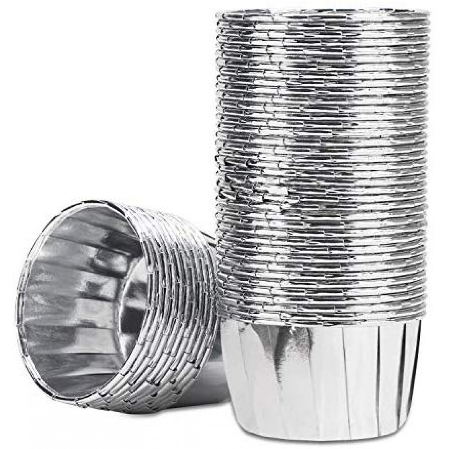 KING / JUMBO Foil Cupcake Liners / Baking Cups – Silver – Cake