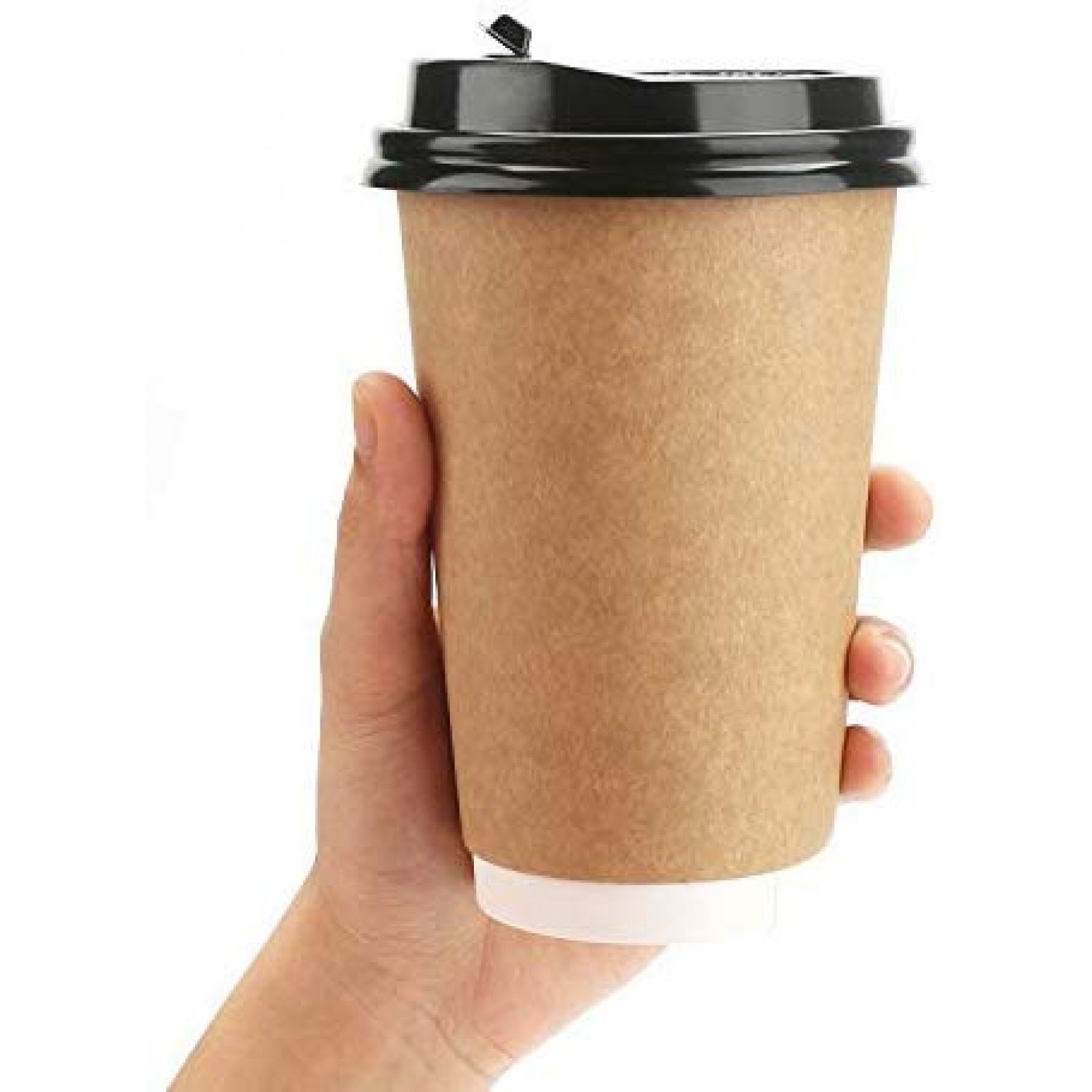 Disposable Poly Paper Hot Tea Coffee Cups with Flat White Lids 100 Pack 16 Oz 
