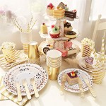 100 Count Disposable Paper Plates, Eusoar Rose Gold Dots Paper Plates Sets 50Pcs x 7" + 50Pcs x 9" , Lunch Dinner Dessert Plates, Birthday, Baby Shower, Wedding, Party Plates Dinnerware Bulk Sets