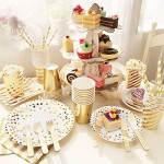 100Pcs Disposable Paper Plates, Eusoar Gold Dots Paper Plates Sets 50Pcs 7" + 50Pcs X9", Lunch Dinner Dessert Plates, Party Supplies, Birthday, Baby Shower, Wedding Plates Dinnerware Bulk Sets