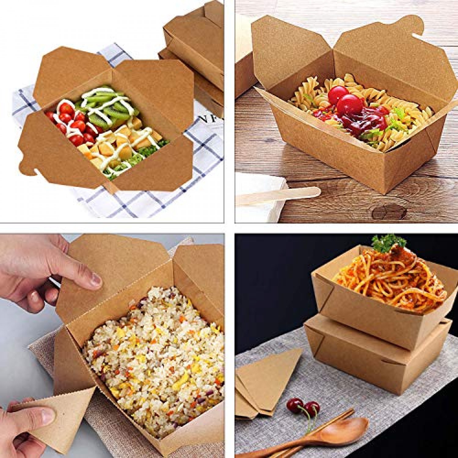 [100 PACK] Take Out Food Containers 45 oz Kraft Brown Paper Take Out Boxes  Microwaveable Leak and Grease Resistant Food Containers - To Go Containers