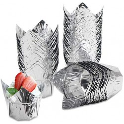 50Pcs Cupcake Muffin Liners, Eusoar 3.5 Ounce Aluminum Foil Baking Cups, Disposable Tulip Style Cupcake Cups, Baking Cups, Foil Cups, Aluminum Cupcake Pan Ramekin Holders