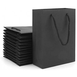 Shopping Bags with Handles, Eusoar 20pcs 5.9" x 2.3" x 7.8" Black Kraft Paper Bags with Handles Bulk, Lunch Bags, Merchandise Bag, Party Bags, Retail Handle Bags, Wedding Bags