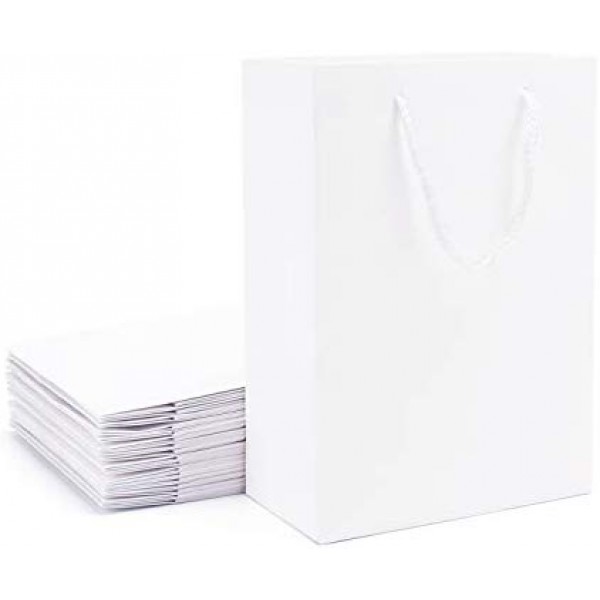 White Kraft Gift Bags, Eusoar 20pcs 9.8" x 5.1" x 12.5" Paper Shopping Bags Bulk, Paper Bags with Handles, Merchandise Bag, Party Favors Bags, Retail Handle Bags, Wedding Bags, Paper Lunch Bags