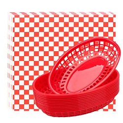 12pcs Fast Food Baskets&100pcs Deli Paper Liners, Eusoar Bread Baskets Wax Deli Paper, Restaurant Food Serving Tray Basket Sets for Restaurant Supplies, Deli Serving, Chicken, Burgers&Fries