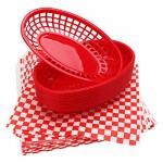 12pcs Fast Food Baskets&100pcs Deli Paper Liners, Eusoar Bread Baskets Wax Deli Paper, Restaurant Food Serving Tray Basket Sets for Restaurant Supplies, Deli Serving, Chicken, Burgers&Fries