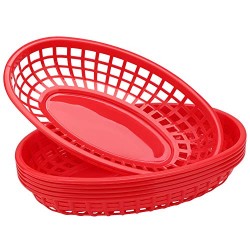 Plastic Baskets for Food Serving, Eusoar 6Pcs 9.4" x 5.9" Fast Food Baskets, Fry Tray, Bread Baskets, Serving Tray for Fast Food Restaurant Supplies, Deli Serving, Chicken, Burgers, Sandwiches & Fries