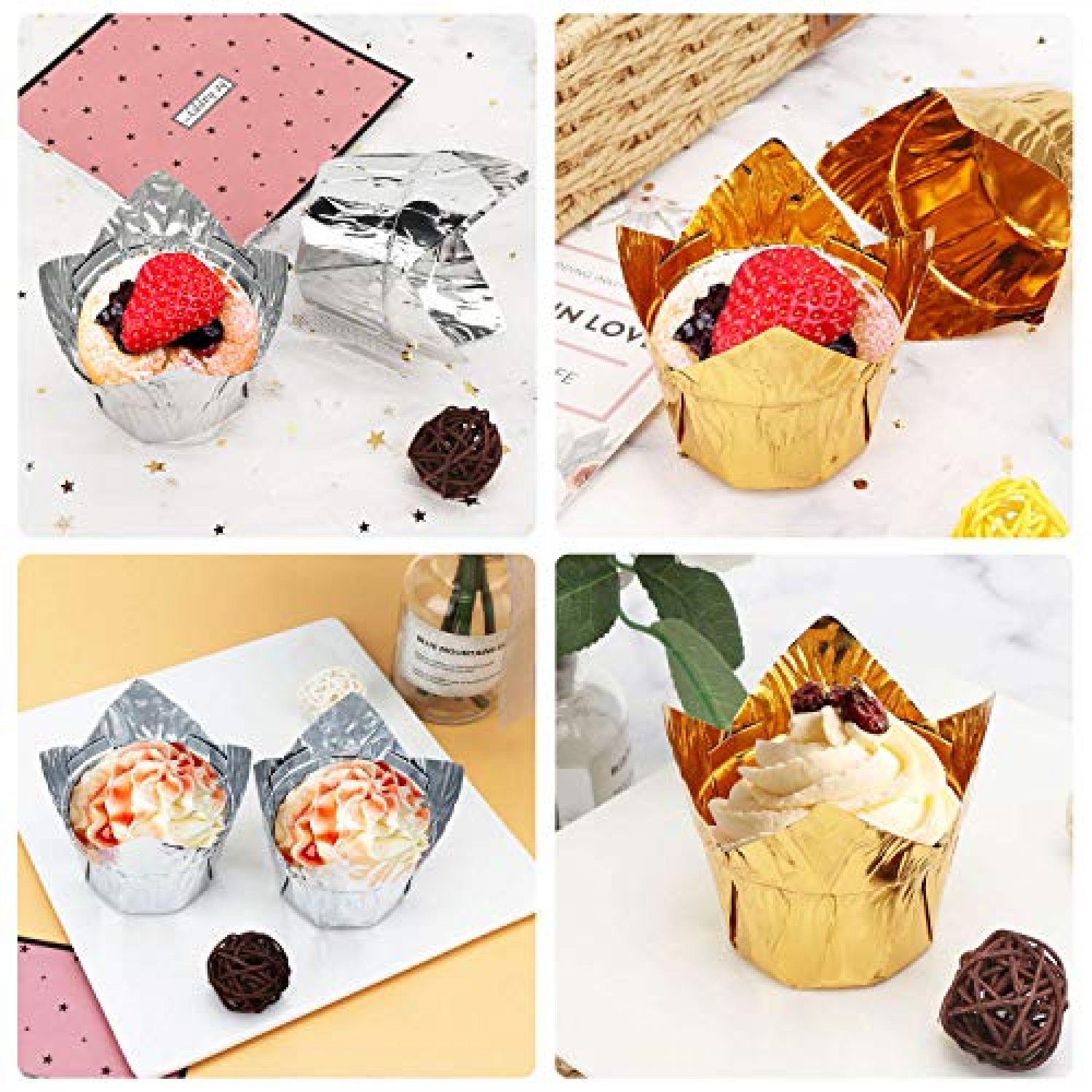 150 Pcs Aluminum Foil Cupcake Cups Ramekin Muffin Baking Cups