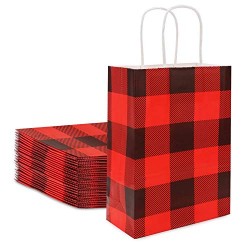 Kraft Paper Bags, Eusoar 24pcs 6.2"x 3.2"x8.6" Kraft Paper Christmas Gift Bags with Handles Bulk, Shopping Bags with Handles, Lunch Bags, Merchandise Bag, Party Bags, Retail Handle Bags, Wedding Bags