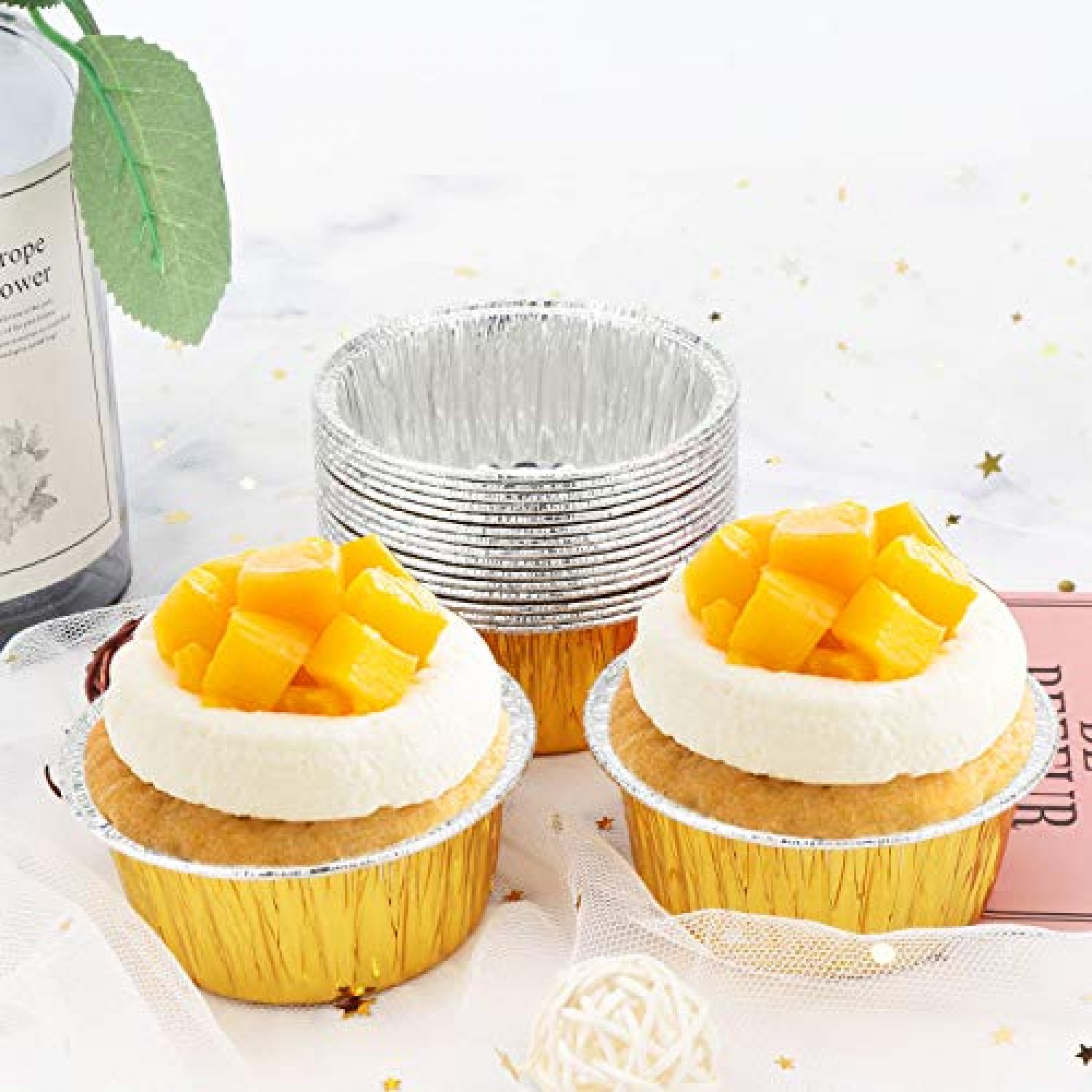 Cupcake Liners Muffin Liners, 100pcs Aluminum Foil Mini Baking Cups  Disposable Muffin Tin Cups Dessert Baking Cups Holders Cupcake Wrapper Cups  for