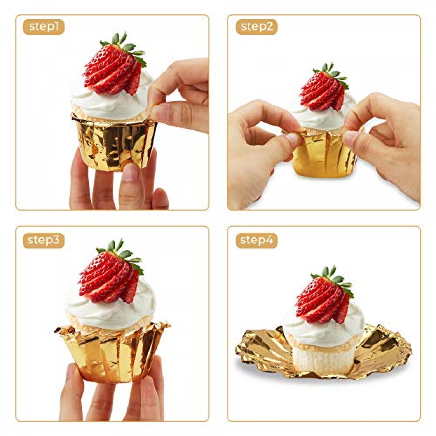 Gold Foil Cupcake Liners, Baking Cups for Muffins and Desserts