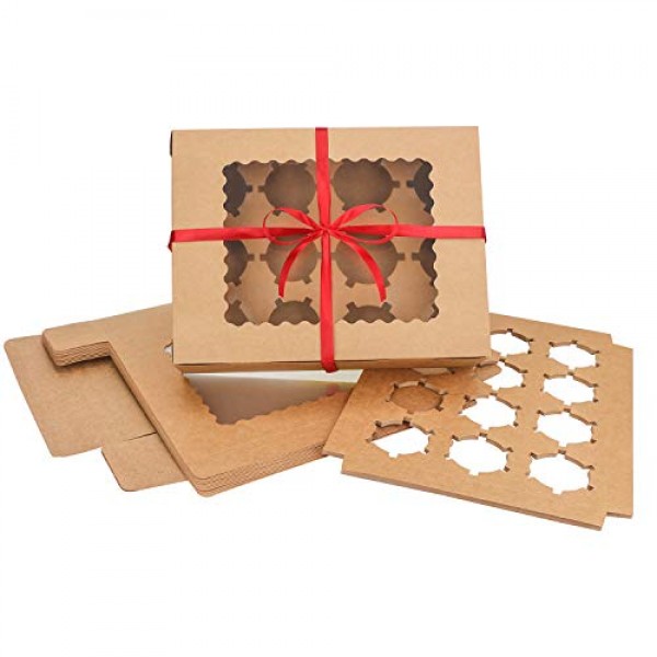 Cupcake Boxes, Eusoar 12pcs 12.8"x9.8"x3.5" Cupcake Carrier, Cupcake Boxes with Inserts, Paper Cake Boxes, Cake Carrier, Mini Cupcake Boxes, Bakery Boxes, Disposable Cupcake Cntainers Holders