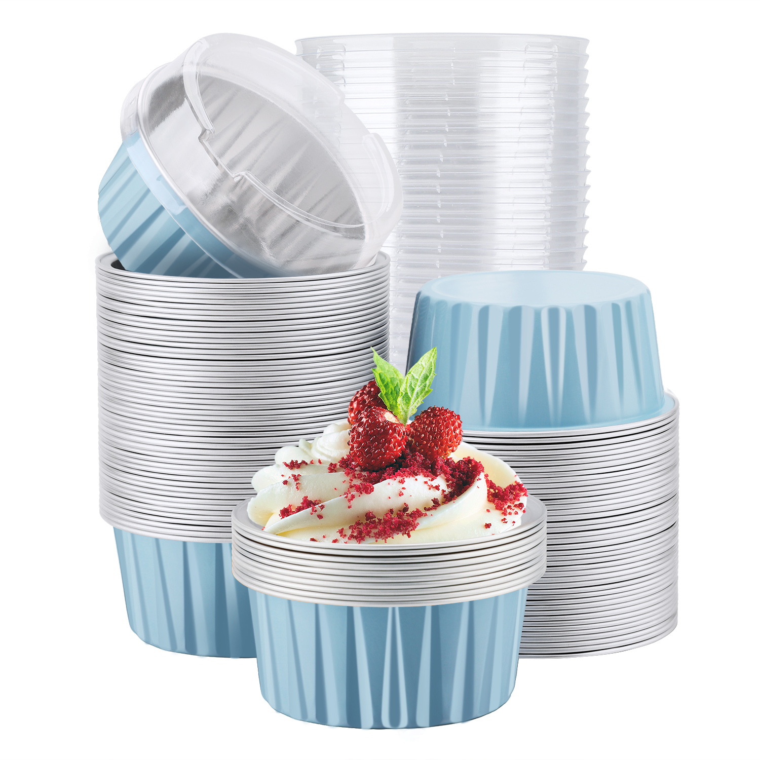 Aluminum Foil Baking Cups with Lids 50Pcs 5oz Foil Cupcake Muffin Liners  Spoons