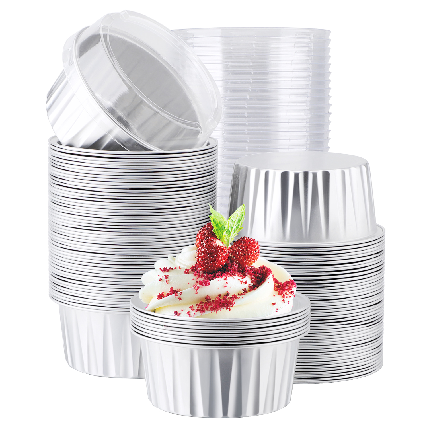 Generic Aluminum Foil Baking Cups with Lids 48pcs 125ml Aluminum Foil  Cupcake Liners Cups with Lids, 5oz Disposable Foil Baking Cake Cu